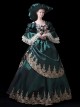 Victorian Retro Exquisite Flowers Reflective Satin Bowknot Classic Lolita Prom Puff Lace Ruffles Sleeves Long Dress