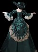 Victorian Retro Exquisite Flowers Reflective Satin Bowknot Classic Lolita Prom Puff Lace Ruffles Sleeves Long Dress