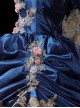 Victorian Retro Exquisite Flowers Reflective Satin Bowknot Classic Lolita Prom Puff Lace Ruffles Sleeves Long Dress