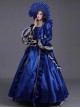 Noble Lady Retro Gorgeous Square Collar Mercerized Satin Catwalk Lolita Prom Ruffles Lace Sleeve Long Dress