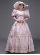 Sweet Princess Retro Gorgeous Lace Rose Mercerized Satin Catwalk Lolita Prom Puff Sleeve Long Dress