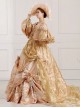 Palace Style Empress Nobility Golden Gorgeous Lace Ruffles Embroidery Bowknot Satin Lolita Prom Long Dress