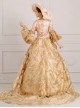 Palace Style Empress Nobility Golden Gorgeous Lace Ruffles Embroidery Bowknot Satin Lolita Prom Long Dress