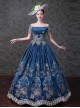 European Courts Style Elegant Lace Embroidery Lolita Prom High Waist Off Shoulder Long Dress