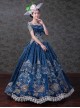 European Courts Style Elegant Lace Embroidery Lolita Prom High Waist Off Shoulder Long Dress