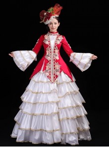 European Medieval Folk Style Elegant Gorgeous Lolita Prom High Waist Long Ruffles Dress