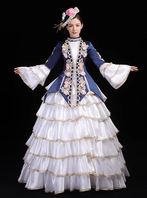 European Medieval Folk Style Elegant Gorgeous Lolita Prom High Waist Long Ruffles Dress