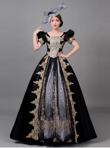 Royal Princess Noble Black Elegant Gorgeous Lolita Prom High Waist Puff Sleeves Long Dress