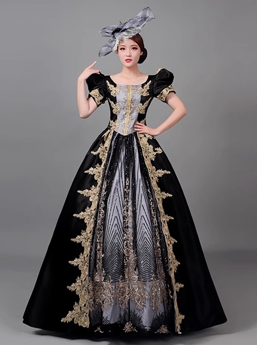 Royal Princess Noble Black Elegant Gorgeous Lolita Prom High Waist Puff Sleeves Long Dress