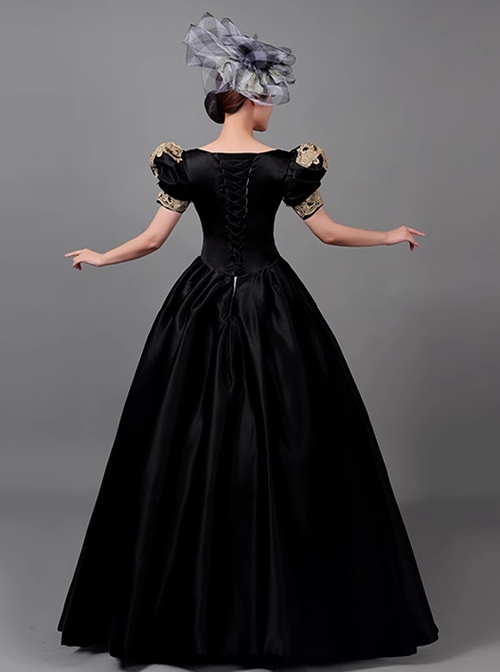 Royal Princess Noble Black Elegant Gorgeous Lolita Prom High Waist Puff Sleeves Long Dress