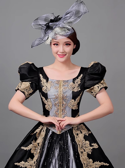 Royal Princess Noble Black Elegant Gorgeous Lolita Prom High Waist Puff Sleeves Long Dress