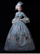 Medieval Europe Noble Lake Blue Elegant Peacock Print Gorgeous Lolita Prom High Waist Long Dress