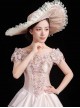 Europe Noble Sweet Pink Hanayome Gorgeous Lolita Prom Lace Off Shoulder Long Bowknot Tail Dress