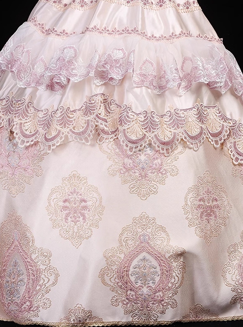 Europe Noble Sweet Pink Hanayome Gorgeous Lolita Prom Lace Off Shoulder Long Bowknot Tail Dress