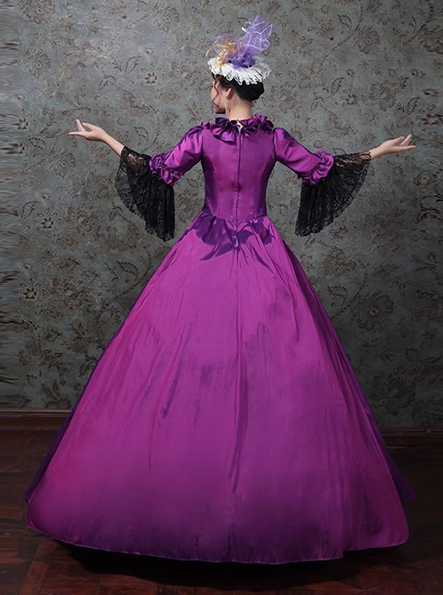 Gorgeous Dark Purple Flower Bird Embroidery Europe Nobility Lolita Prom Costumes Square Neckline Dress