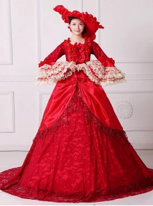 Gorgeous Elegant Lace Europe Nobility Lolita Prom Costumes Lace Ruffles Neckline Long Tail Dress