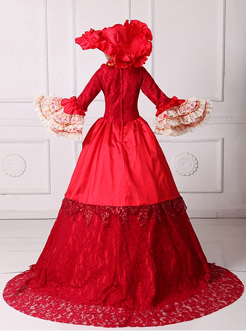 Gorgeous Elegant Lace Europe Nobility Lolita Prom Costumes Lace Ruffles Neckline Long Tail Dress