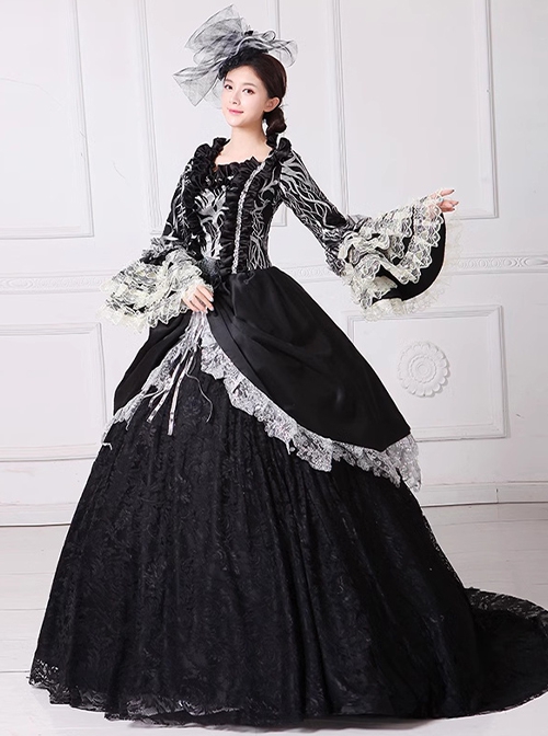 Gorgeous Elegant Lace Europe Nobility Lolita Prom Costumes Lace Ruffles Neckline Long Tail Dress