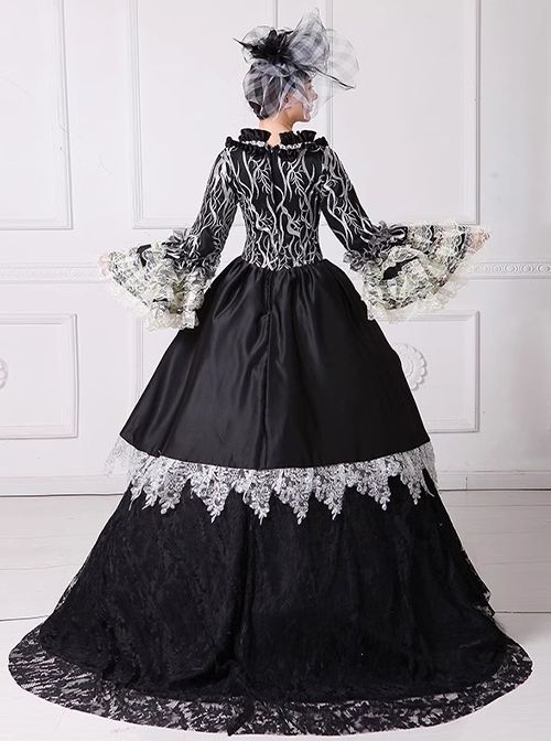 Gorgeous Elegant Lace Europe Nobility Lolita Prom Costumes Lace Ruffles Neckline Long Tail Dress