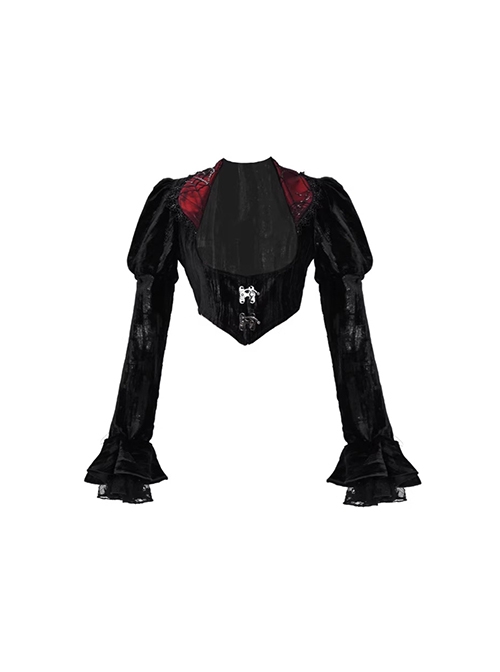 Duchess Series Palace Style Rococo Sexyblack Velvet Gothic Punk Puff Sleeves Cobweb Lace Coat