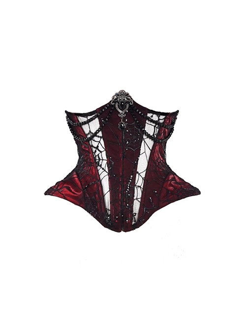 Duchess Series Palace Style Sexy Beads Gothic Punk Black Cobweb Lace Velvet Sequins Fishbone Girdle