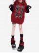 Dream Party Series Punk Style Cool Rivet Y2K Cat Pattern Kawaii Fashion Red Fake Two Piece Hooded Sweatshirt