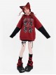 Dream Party Series Punk Style Cool Rivet Y2K Cat Pattern Kawaii Fashion Red Fake Two Piece Hooded Sweatshirt