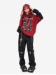 Dream Party Series Punk Style Cool Rivet Y2K Cat Pattern Kawaii Fashion Red Fake Two Piece Hooded Sweatshirt