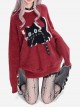 Star Chasing Black Cat Series Christmas  New Year Feel Cute Black Cat Pattern Kawaii Fashion Red Sweater