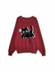 Star Chasing Black Cat Series Christmas  New Year Feel Cute Black Cat Pattern Kawaii Fashion Red Sweater