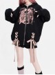 Butterfly And Bowknot Series Dreamy Pink Butterfly Print Bowknot Ribbon Kawaii Fashion Black Hooded Coat