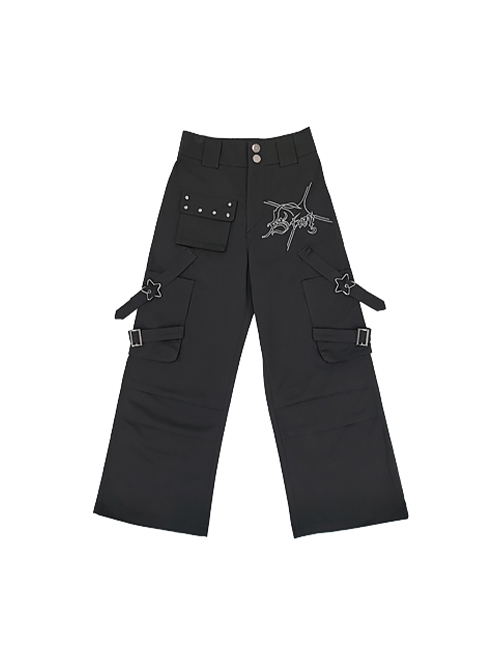 Meteor Action Series Cool Motorcycle Punk Style Letter Embroidery Kawaii Fashion Casual Cargo Pants