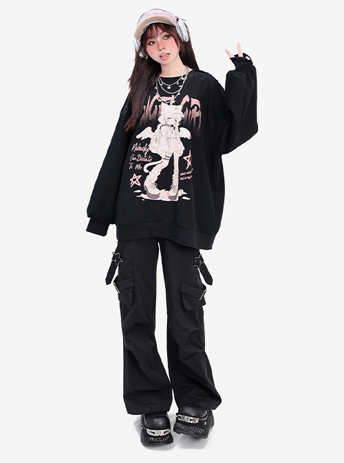 Meteor Action Series Cool Motorcycle Punk Style Letter Embroidery Kawaii Fashion Casual Cargo Pants