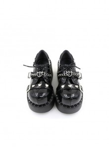 Devil Trap Series Hot Girls Y2K Heart Shape Chain Black Sweet Cool Punk Lolita Round Toe Thick Bottom Shoes