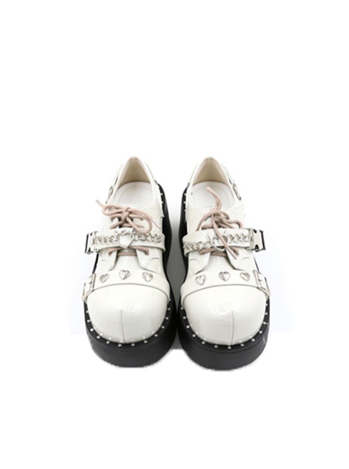 Devil Trap Series Hot Girls Y2K Heart Shape Chain Black Sweet Cool Punk Lolita Round Toe Thick Bottom Shoes