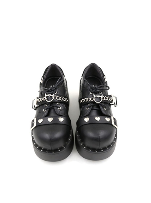 Devil Trap Series Hot Girls Y2K Heart Shape Chain Black Sweet Cool Punk Lolita Round Toe Thick Bottom Shoes