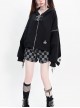 The Bunny Clan Series Sweet Cool Style Oversized Bunny Ears Leather Buckle Kawaii Fashion Black Hooded Coat