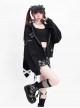 The Bunny Clan Series Sweet Cool Style Oversized Bunny Ears Leather Buckle Kawaii Fashion Black Hooded Coat