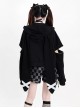 The Bunny Clan Series Sweet Cool Style Oversized Bunny Ears Leather Buckle Kawaii Fashion Black Hooded Coat