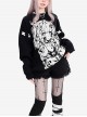 Girl Memory Series Cool Cross Strap Design Anime Girl Print Kawaii Fashion Black Loose Knitted Sweater