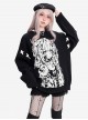 Girl Memory Series Cool Cross Strap Design Anime Girl Print Kawaii Fashion Black Loose Knitted Sweater