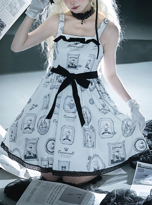 Sanrio Co-Branded Model Retro Black White Picture Frame Elements Sweet Lolita Cute Suspender Dress