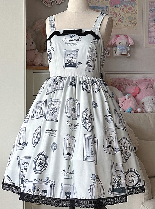 Sanrio Co-Branded Model Retro Black White Picture Frame Elements Sweet Lolita Cute Suspender Dress