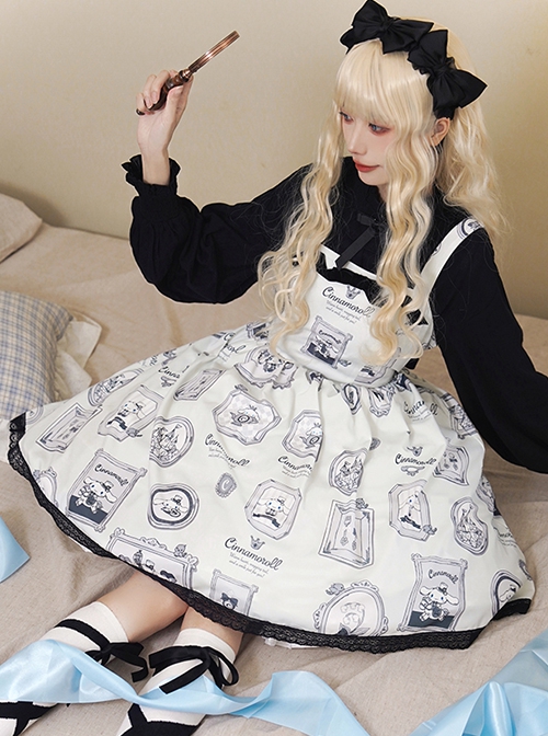 Sanrio Co-Branded Model Retro Black White Picture Frame Elements Sweet Lolita Cute Suspender Dress