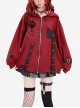 Wild Moments Series Sweet Cool Y2K Style Cat Ear Shape Paw Print Chain Decoration Kawaii Fashion Red Hooded Coat