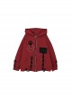 Wild Moments Series Sweet Cool Y2K Style Cat Ear Shape Paw Print Chain Decoration Kawaii Fashion Red Hooded Coat