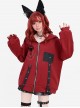 Wild Moments Series Sweet Cool Y2K Style Cat Ear Shape Paw Print Chain Decoration Kawaii Fashion Red Hooded Coat