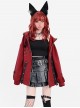 Wild Moments Series Sweet Cool Y2K Style Cat Ear Shape Paw Print Chain Decoration Kawaii Fashion Red Hooded Coat