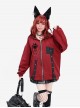 Wild Moments Series Sweet Cool Y2K Style Cat Ear Shape Paw Print Chain Decoration Kawaii Fashion Red Hooded Coat