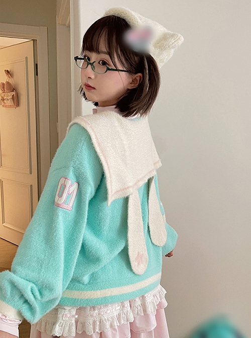 Miku Co-Branded Kawaii Fashion Soft Girl Loose Green Sailor Collar Bunny Ears Sweater